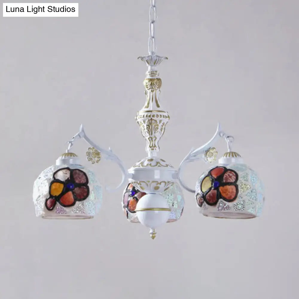 Tiffany Stained Glass Flower Chandelier Pendant Light Fixture - 5/9/11 Lights White Ceiling Mount