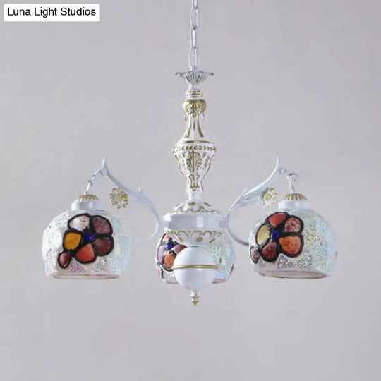 Tiffany Stained Glass Flower Chandelier - White Ceiling Pendant Light Fixture With 5/9/11 Artful