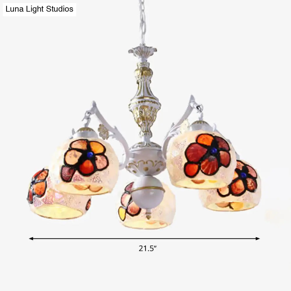 Tiffany Stained Glass Flower Chandelier Pendant Light Fixture - 5/9/11 Lights White Ceiling Mount