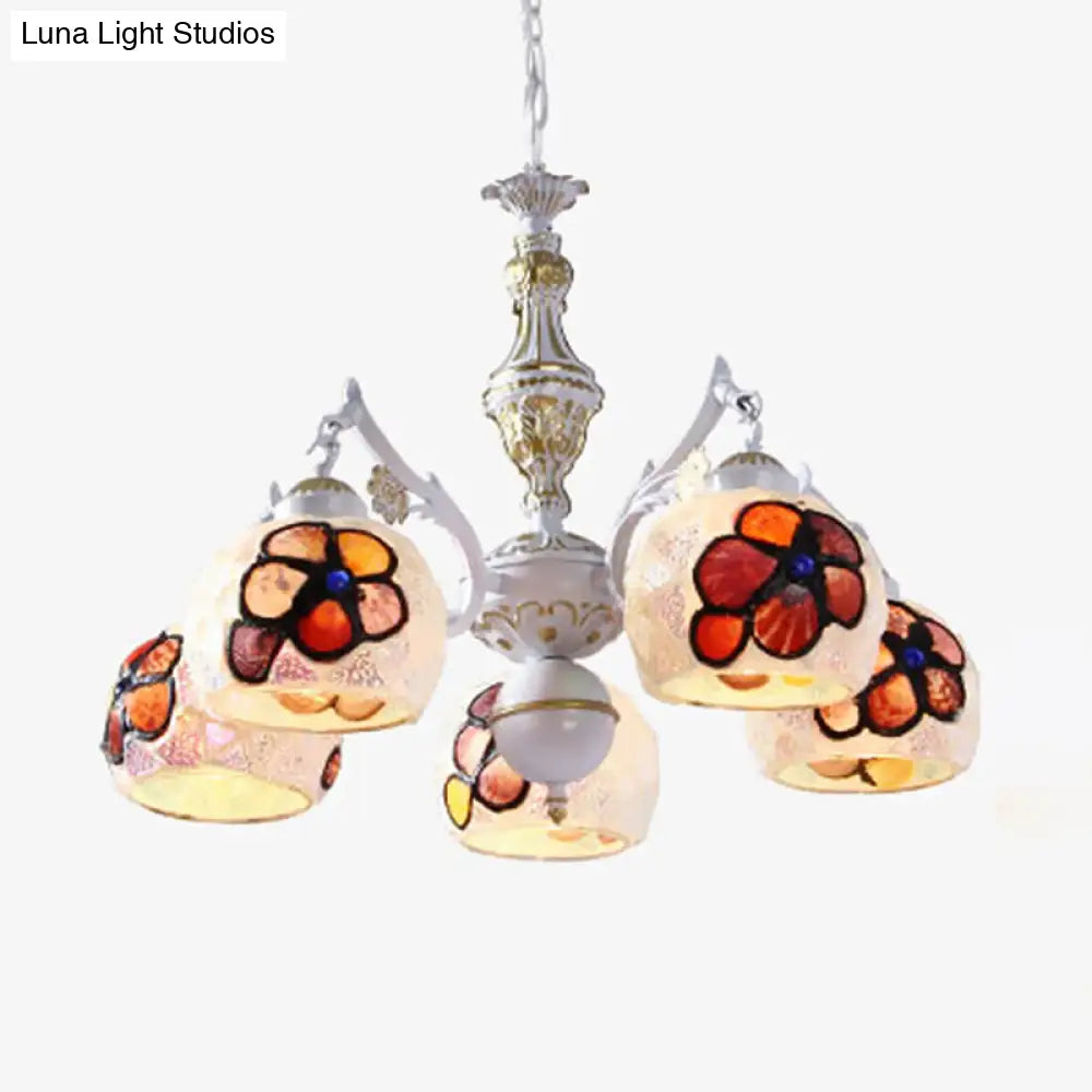 Tiffany Stained Glass Flower Chandelier - White Ceiling Pendant Light Fixture With 5/9/11 Artful