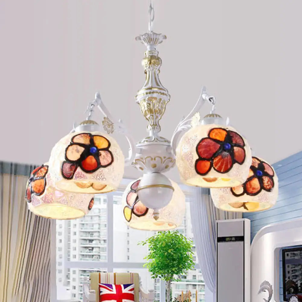 Tiffany Stained Glass Flower Chandelier Pendant Light Fixture - 5/9/11 Lights White Ceiling Mount 5