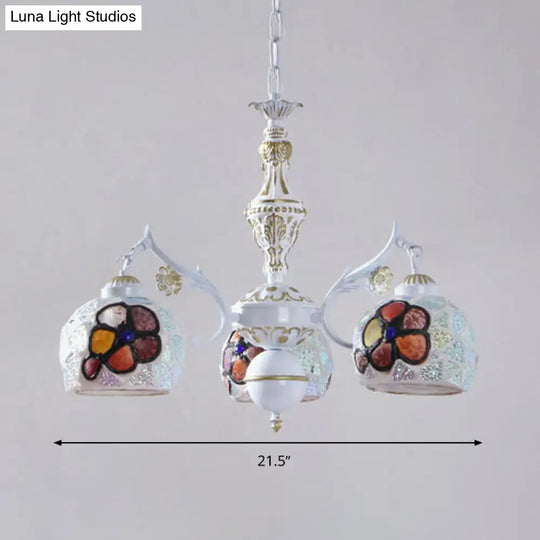 Tiffany Stained Glass Flower Chandelier - White Ceiling Pendant Light Fixture With 5/9/11 Artful