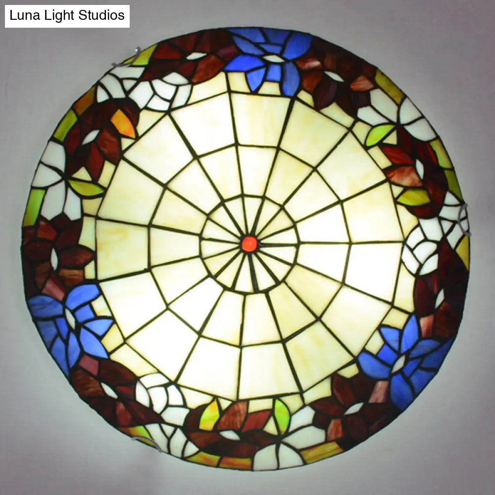 Tiffany Stained Glass Flush Ceiling Light For Bedroom - Bowl Shaped Flushmount Lighting Brown / 12