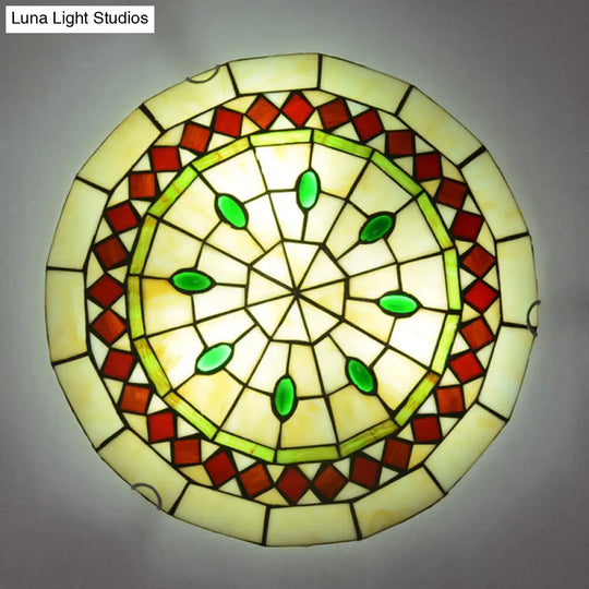 Tiffany Stained Glass Flush Ceiling Light For Bedroom - Bowl Shaped Flushmount Lighting Green / 12