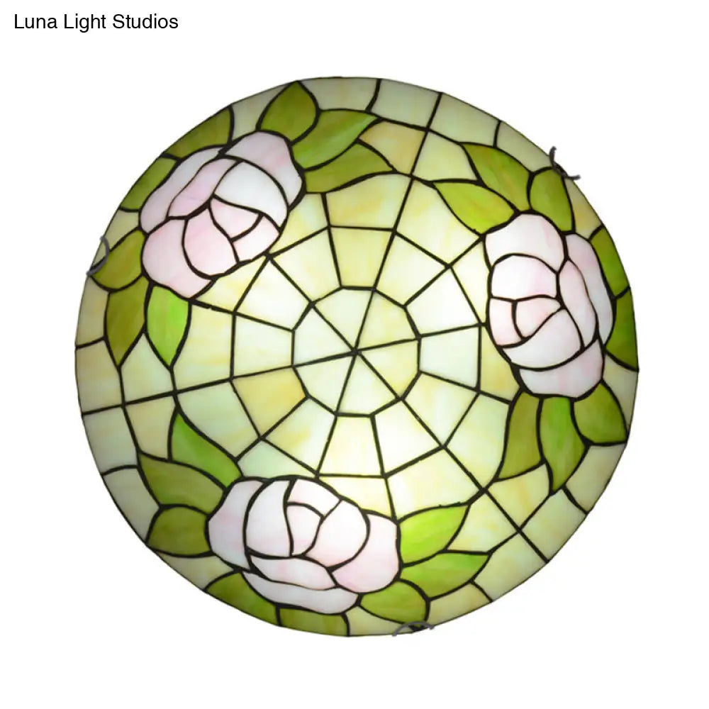 Tiffany Stained Glass Flush Ceiling Light For Bedroom - Bowl Shaped Flushmount Lighting