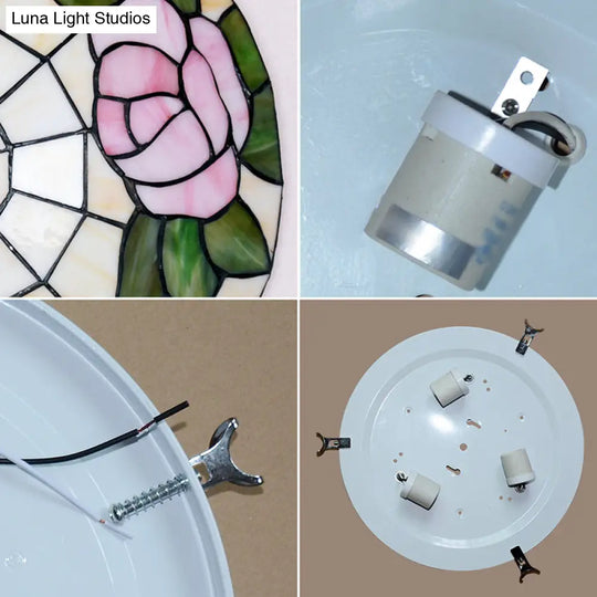 Tiffany Stained Glass Flush Ceiling Light For Bedroom - Bowl Shaped Flushmount Lighting