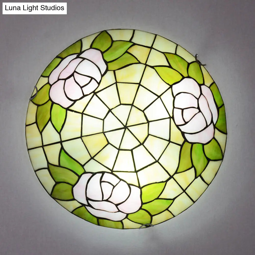 Tiffany Stained Glass Flush Ceiling Light For Bedroom - Bowl Shaped Flushmount Lighting Beige / 12