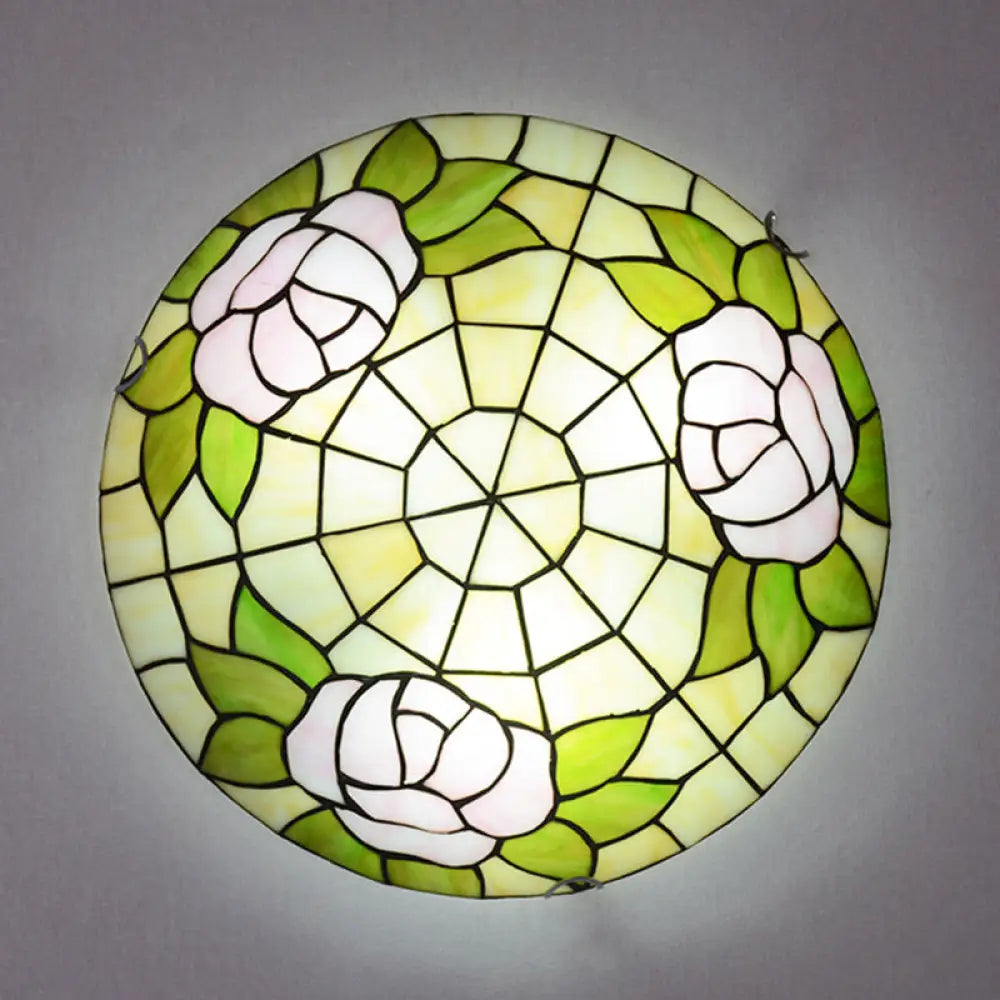 Tiffany Stained Glass Flush Ceiling Light For Bedroom - Bowl Shaped Flushmount Lighting Beige / 12’