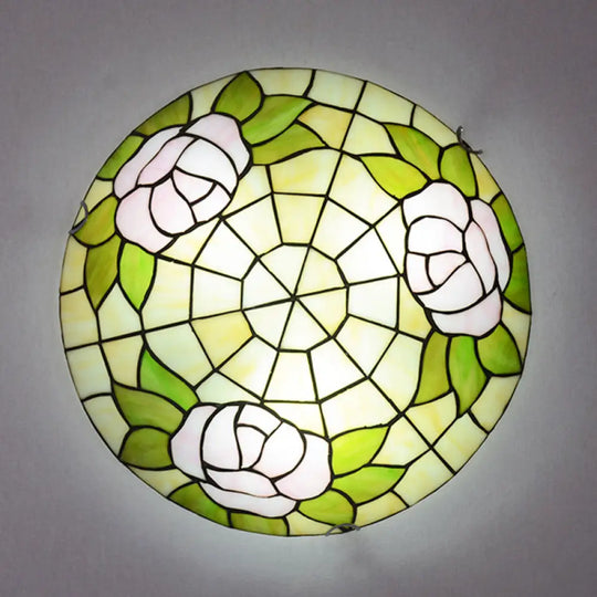 Tiffany Stained Glass Flush Ceiling Light For Bedroom - Bowl Shaped Flushmount Lighting Beige / 12’