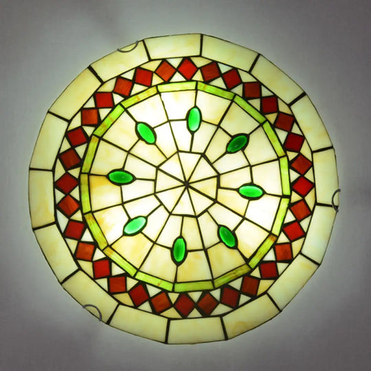 Tiffany Stained Glass Flush Ceiling Light For Bedroom - Bowl Shaped Flushmount Lighting Green / 12’