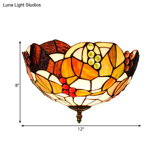 Tiffany Stained Glass Flush Mount Lighting - Handcrafted Bowl Design With 2/3 Bulb Options
