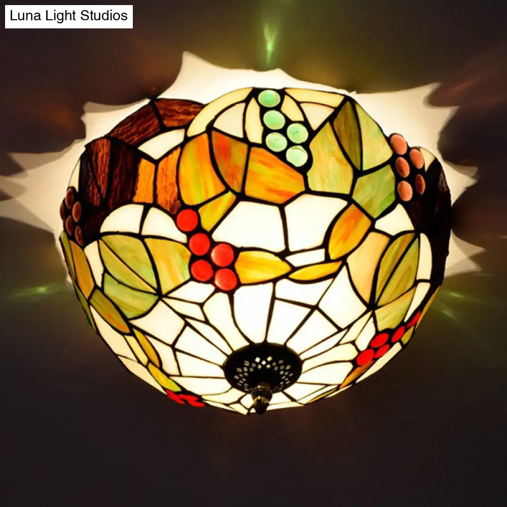 Tiffany Stained Glass Flush Mount Lighting - Handcrafted Bowl Design With 2/3 Bulb Options