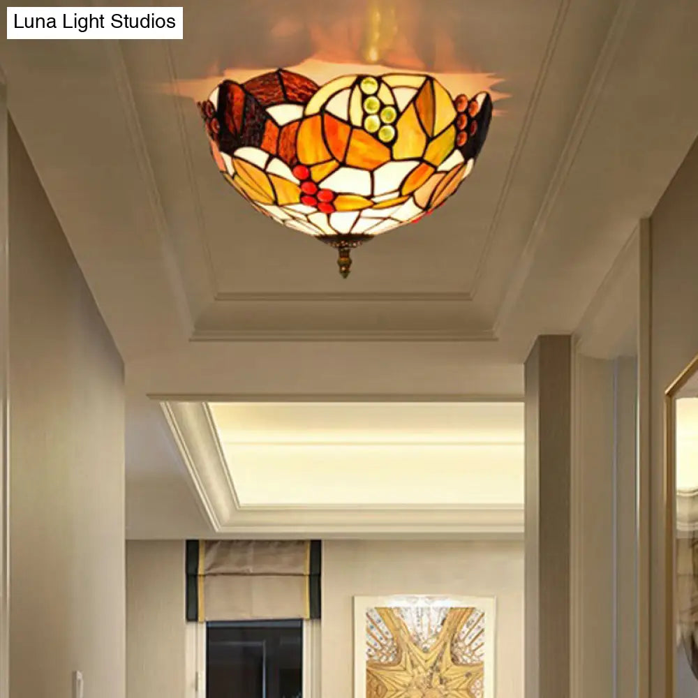 Tiffany Stained Glass Flush Mount Lighting - Handcrafted Bowl Design With 2/3 Bulb Options Bronze /