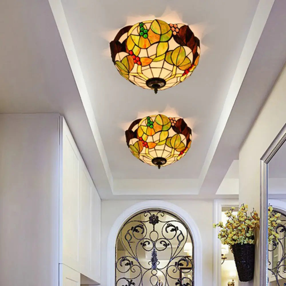 Tiffany Stained Glass Flush Mount Lighting - Handcrafted Bowl Design With 2/3 Bulb Options Bronze /