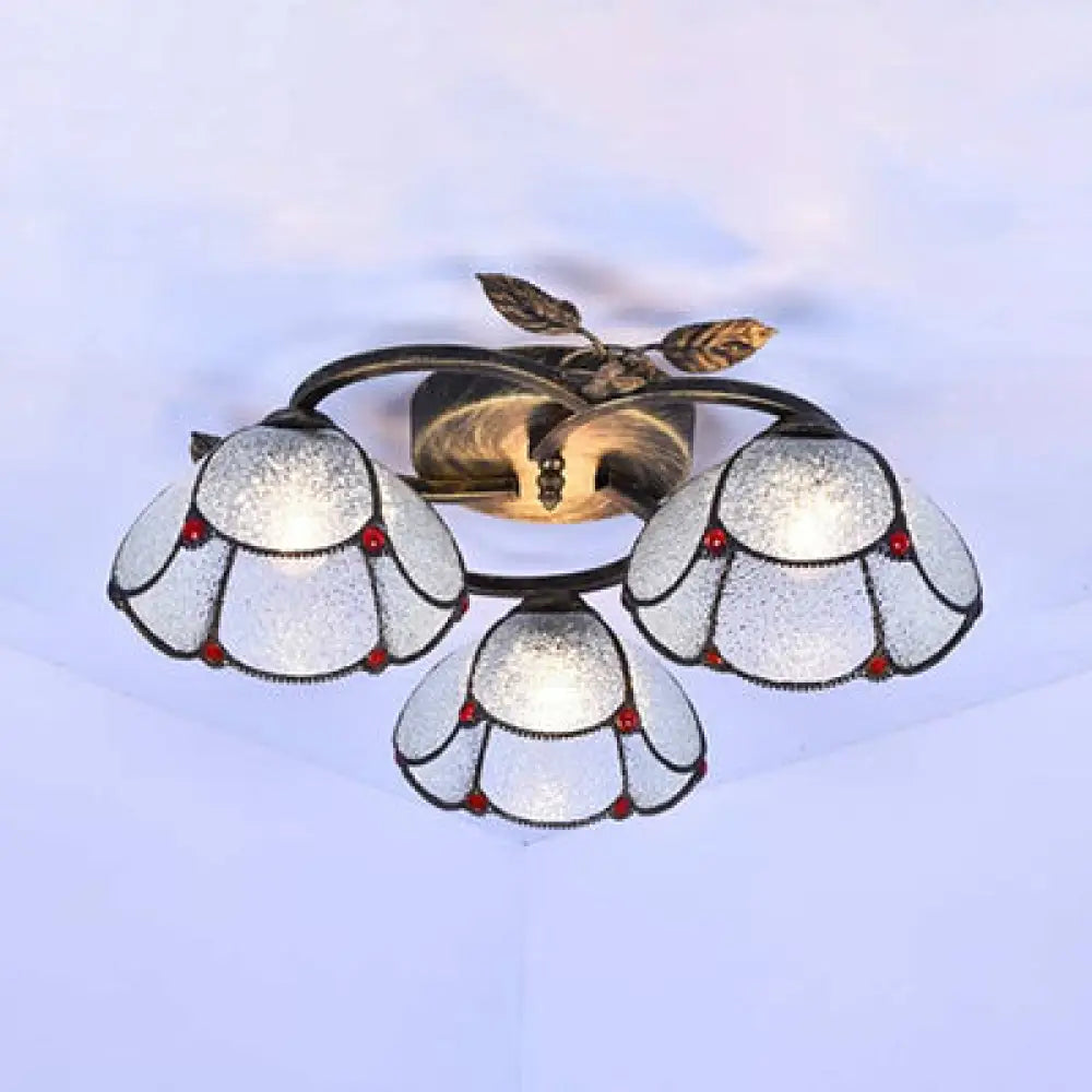 Tiffany Stained Glass Geometric Ceiling Light - Bronze Flushmount With 3 Lights / Diamond