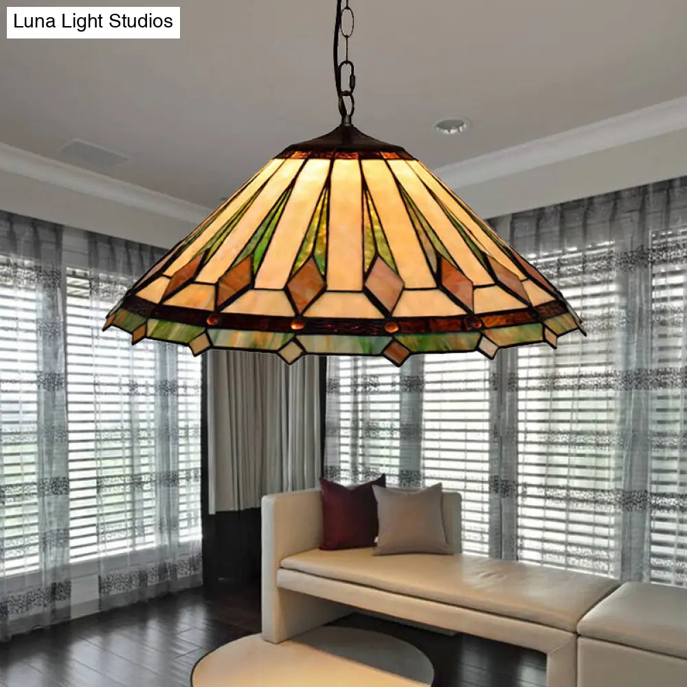 Multicolored Stained Glass Pendant Ceiling Light With 2 Heads For Bedroom Brown