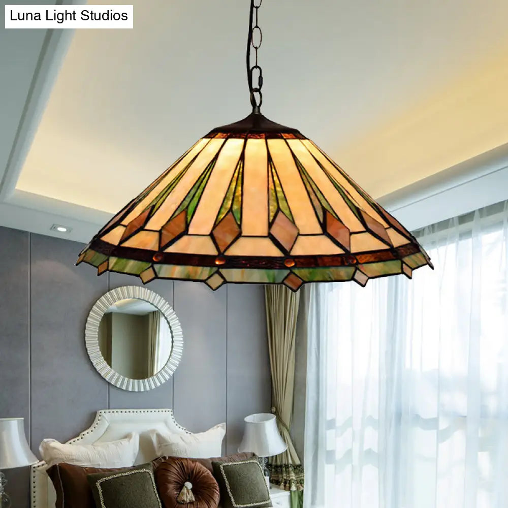Tiffany Stained Glass Pendant Ceiling Light - Brown Tapered Design 2 Heads Multicolored Ideal For