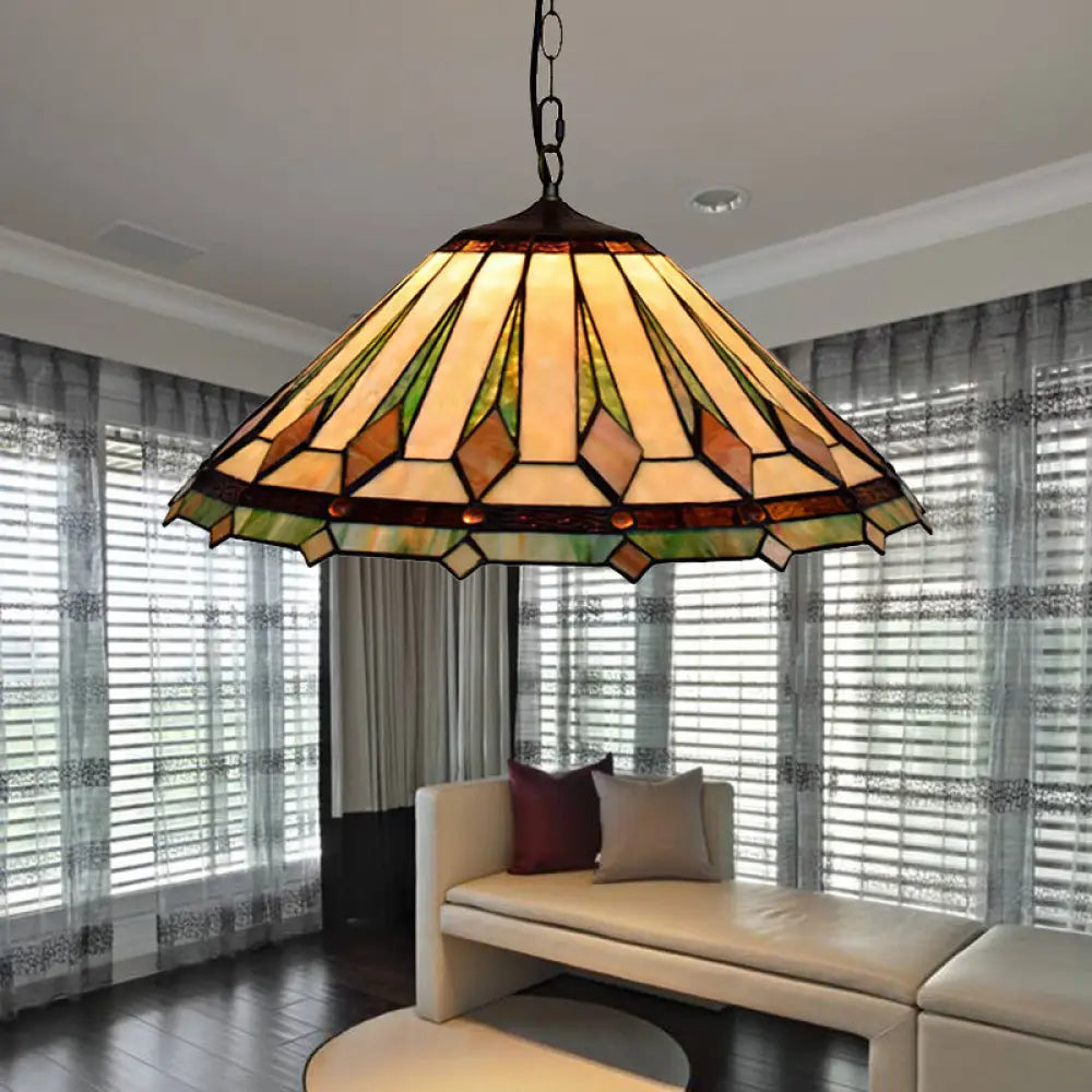 Tiffany Stained Glass Pendant Ceiling Light - Brown Tapered Design 2 Heads Multicolored Ideal For