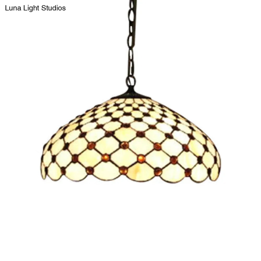 Tiffany Stained Glass Pendant Lamp With Jeweled Design - 2 Lights Ideal For Dining Room