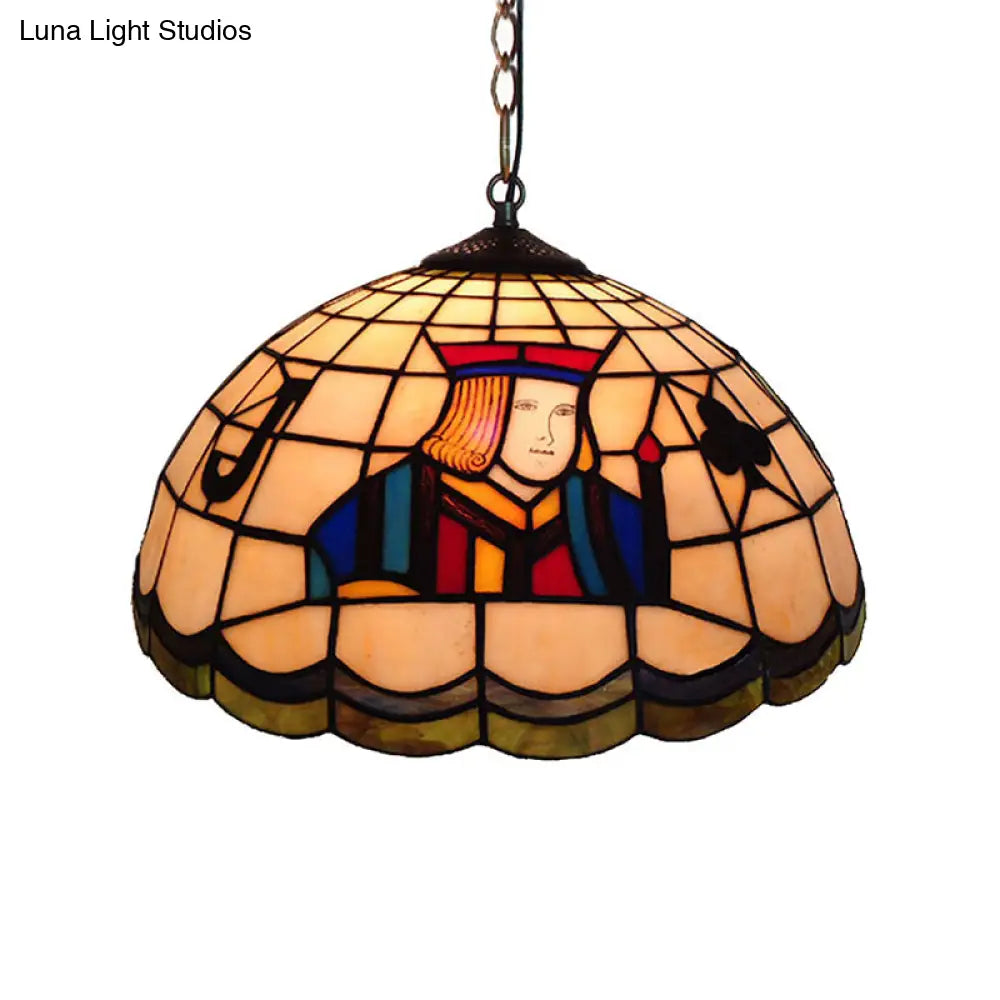 Tiffany Stained Glass Pendant Lighting With Dome Shade - 2 Lights For Poker Bedroom