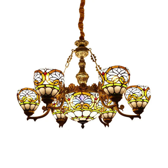 Tiffany Stained Glass Pendant With Flower Decoration And Cord: Bowl Hanging Ceiling Light 7 / Yellow