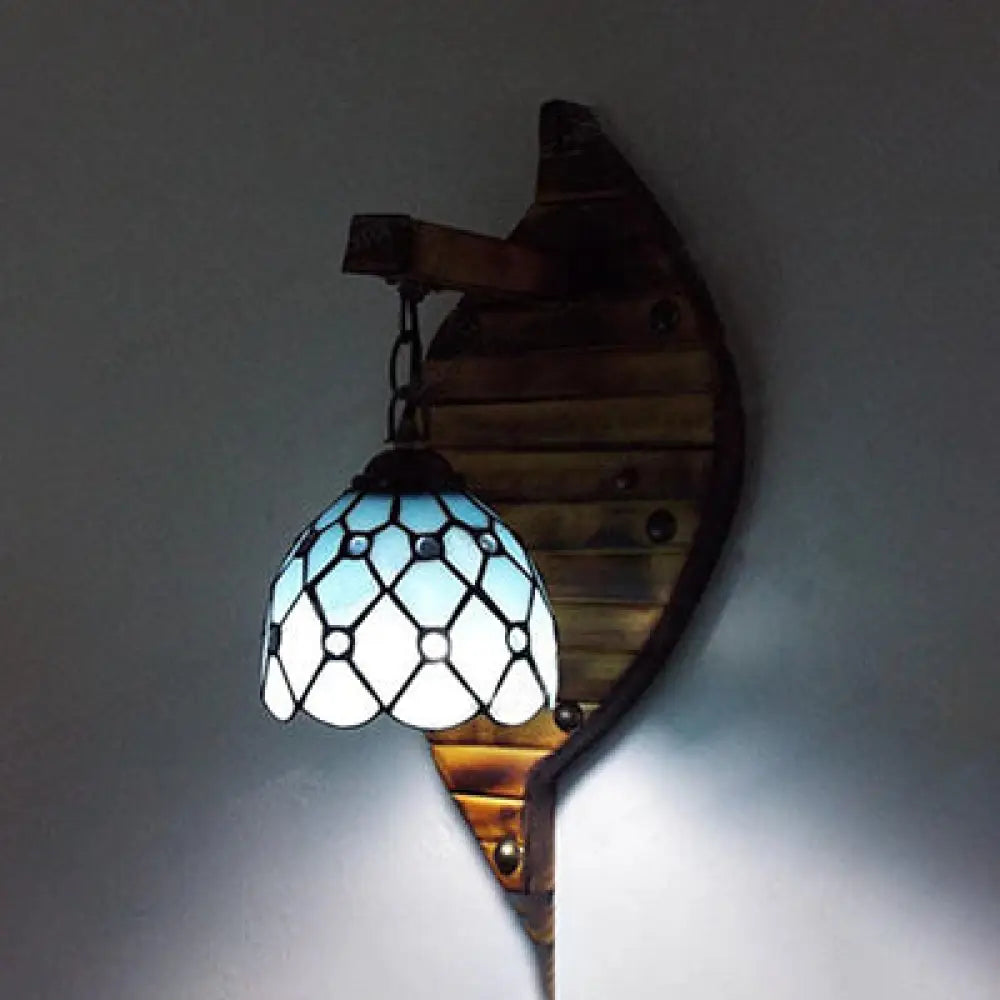 Tiffany Stained Glass Scallop Wall Light: Colorful Blue-White/Red/Blue/Purple Mount Fixture For