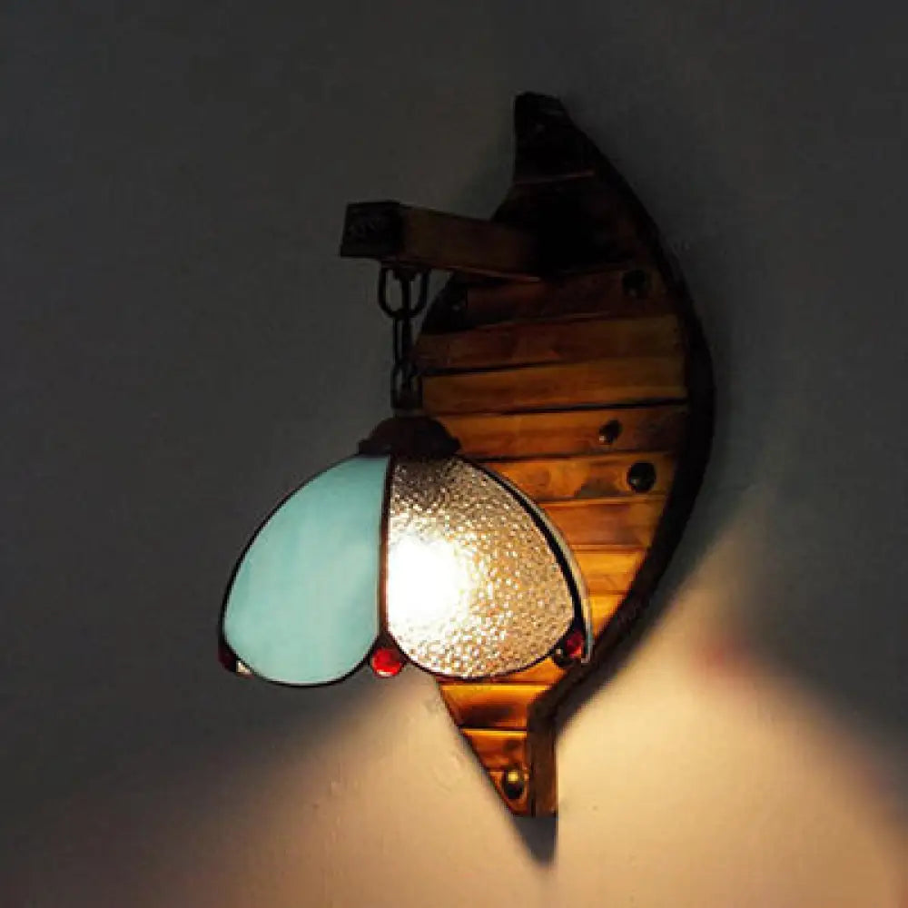 Tiffany Stained Glass Scallop Wall Light: Colorful Blue-White/Red/Blue/Purple Mount Fixture For