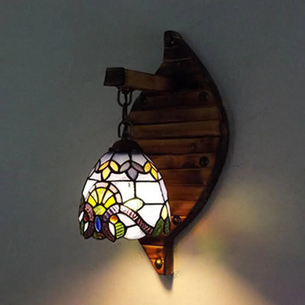 Tiffany Stained Glass Scallop Wall Light: Colorful Blue-White/Red/Blue/Purple Mount Fixture For