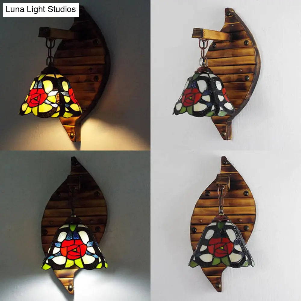 Tiffany Stained Glass Scallop Wall Light: Colorful Blue-White/Red/Blue/Purple Mount Fixture For