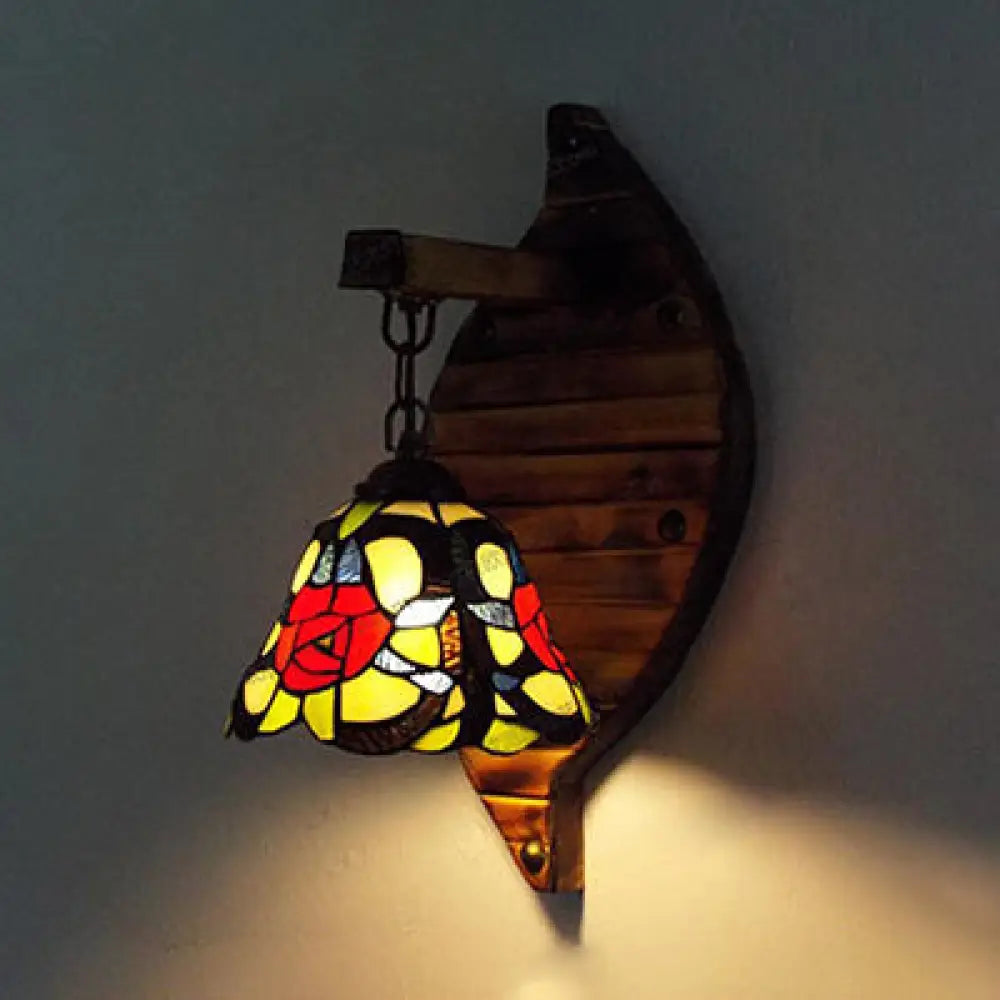 Tiffany Stained Glass Scallop Wall Light: Colorful Blue-White/Red/Blue/Purple Mount Fixture For