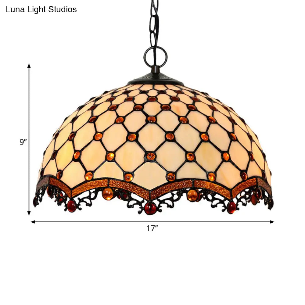 Tiffany Stained Glass Scalloped Pendant Ceiling Light For Dining Room