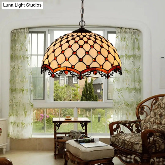 Tiffany Stained Glass Scalloped Pendant Ceiling Light For Dining Room