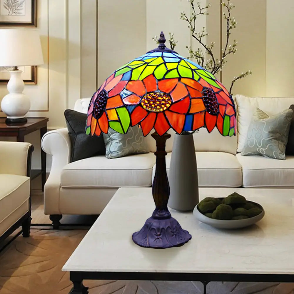 Tiffany Stained Glass Sunflower Accent Table Lamp - 1-Light Orange Ideal For Bedroom