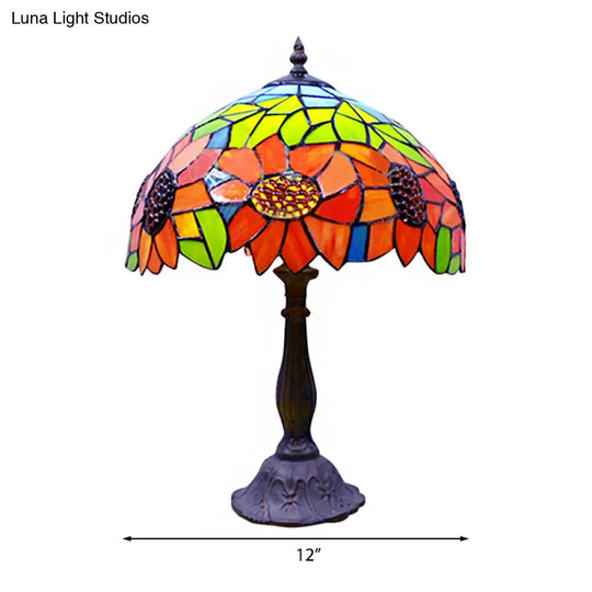 Tiffany Stained Glass Sunflower Accent Table Lamp - 1-Light Orange Ideal For Bedroom