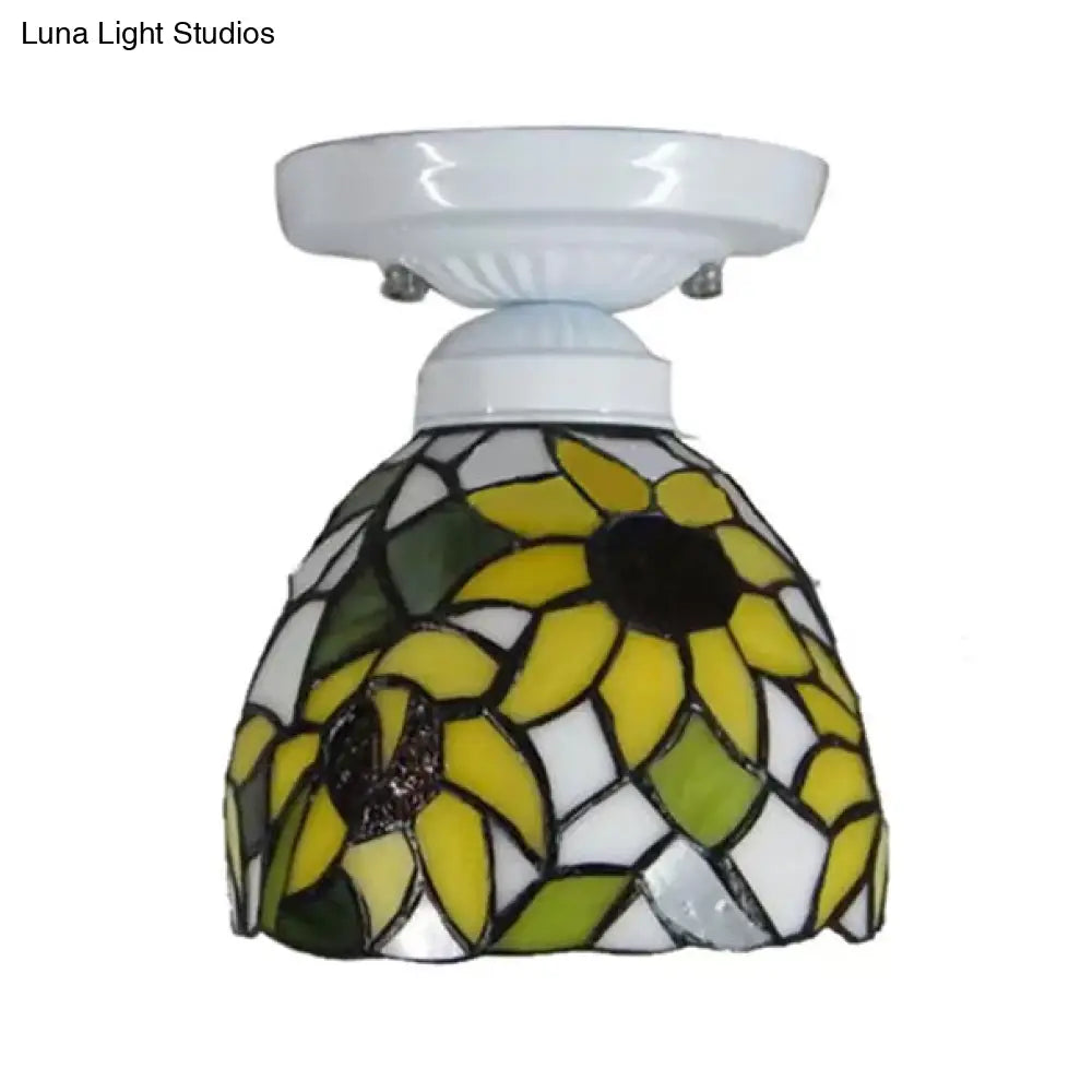 Tiffany Stained Glass Sunflower Ceiling Light For Bedroom - 9’ High X 8’ Diameter