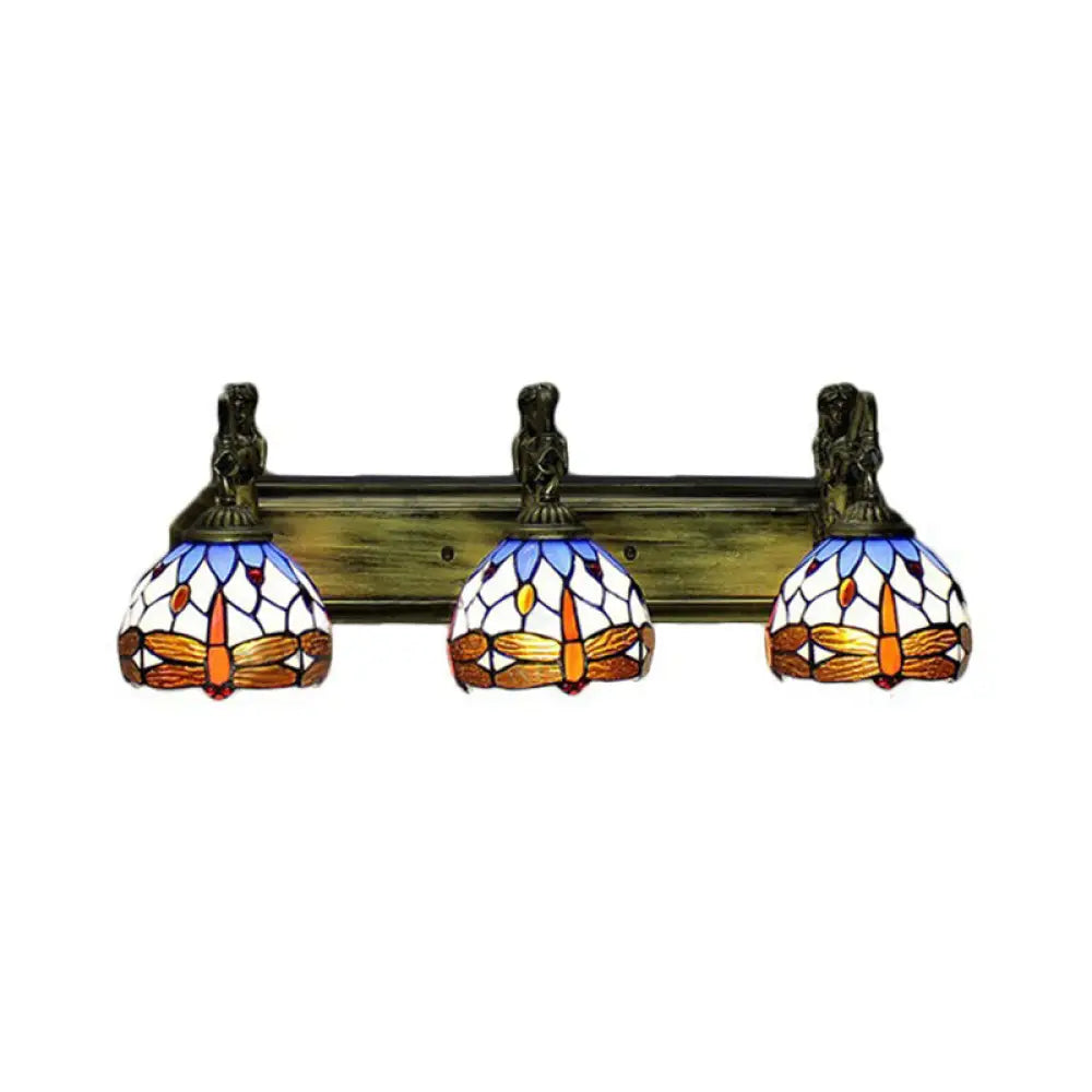 Tiffany Stained Glass Wall Lights With Brass Domed Fixture - 3 Bulb Option