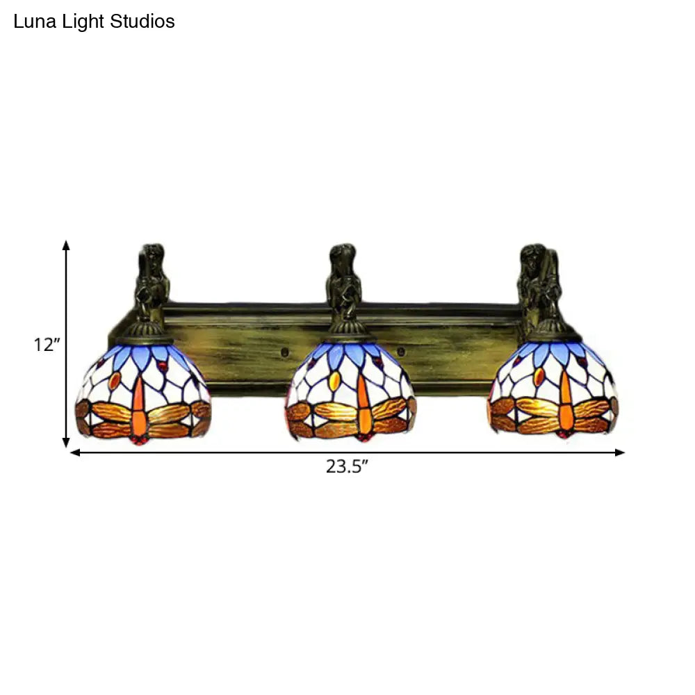 Tiffany Stained Glass Wall Lights With Brass Domed Fixture - 3 Bulb Option