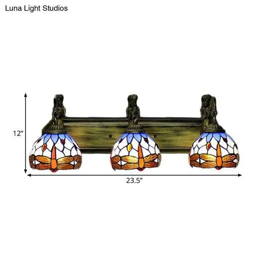 Tiffany Stained Glass Wall Lights With Brass Domed Fixture - 3 Bulb Option