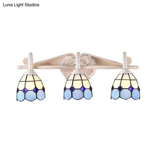 Tiffany Stained Glass Wall Mount Light: 3-Light Dome Vanity Fixture In Orange/Blue - Ideal For