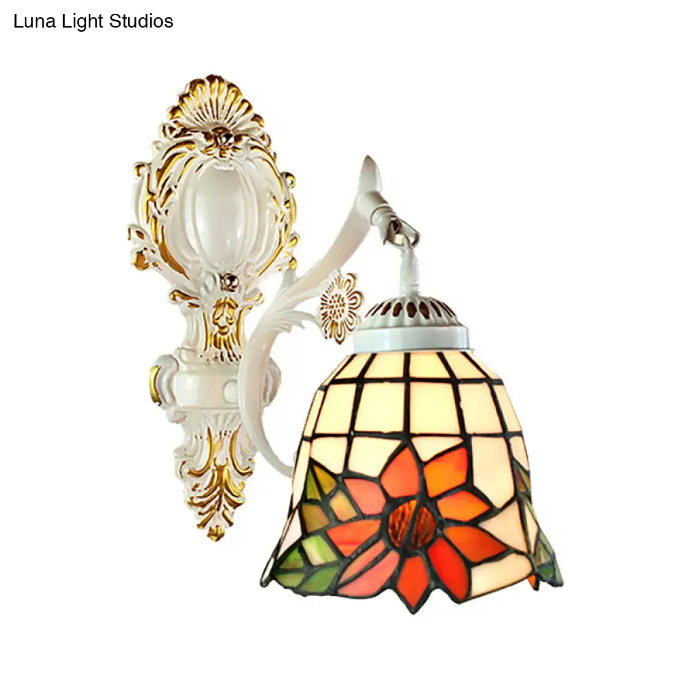 Tiffany Stained Glass Wall Sconce Lamp: Bell Shade 1-Light White