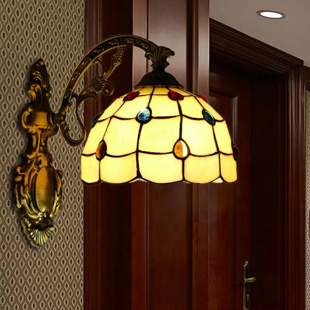 Tiffany Stained Glass Wall Sconce Light - Yellow With Bowl Shade