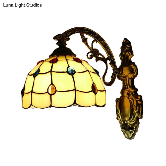 Tiffany Stained Glass Wall Sconce Light - Yellow With Bowl Shade