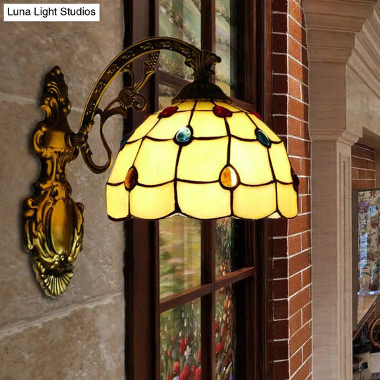 Tiffany Stained Glass Wall Sconce Light - Yellow With Bowl Shade