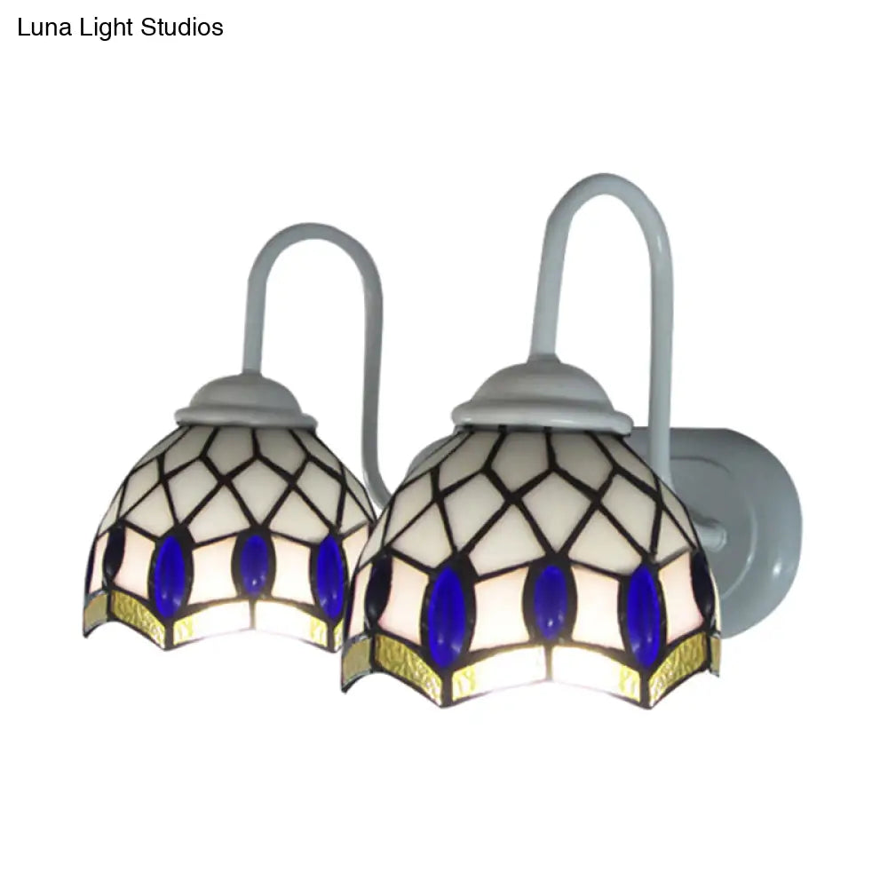 Tiffany Stained Glass Wall Sconce With Blue Gem Decoration 2 Lights