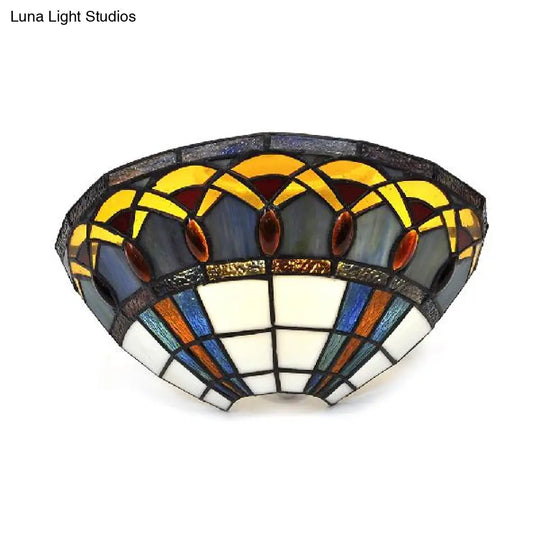 Tiffany Stained Glass Wall Sconce With Jewelry Accents - Bowl Mount 1 Light