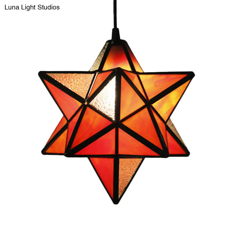 Tiffany Star Shade Pendant Lamp With Stained Glass Suspension Lighting For Bedroom