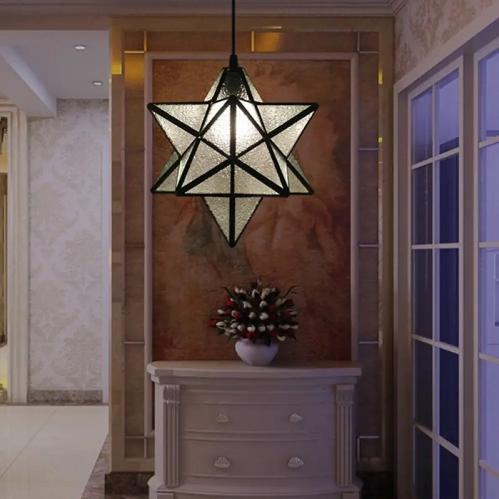 Tiffany Star Shade Pendant Lamp With Stained Glass Suspension Lighting For Bedroom Clear