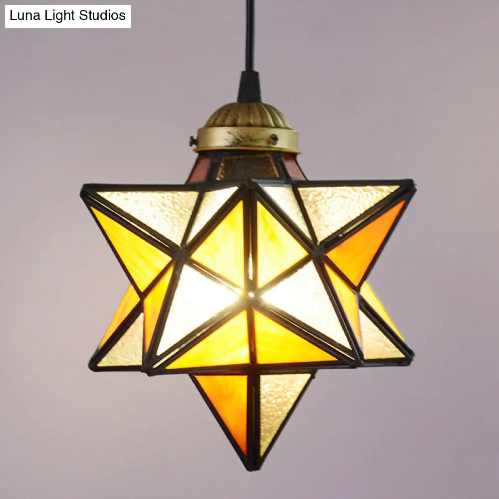 Tiffany Star Shade Pendant Light With Clear Glass Down Lighting