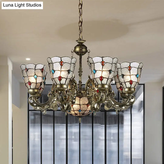 Frosted Glass Arm Pendant Chandelier - Tiffany Style 9/12 Lights Bronze Hanging Lamp For Living Room