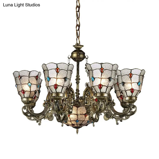 Frosted Glass Arm Pendant Chandelier - Tiffany Style 9/12 Lights Bronze Hanging Lamp For Living Room